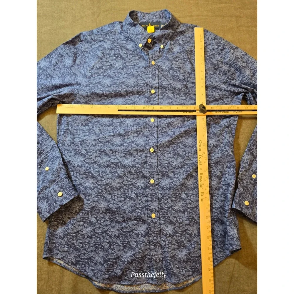 Polo Ralph Lauren Men's L Slim Fit Geometric Long Sleeve Shirt Lightweight Blue